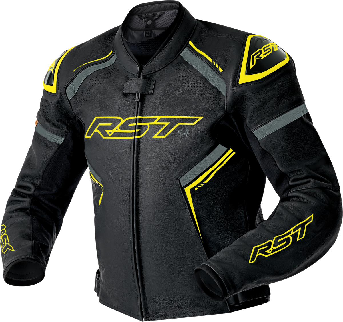 RST S-1 D3O Leather Jacket - Black/Grey/Fluo Yellow