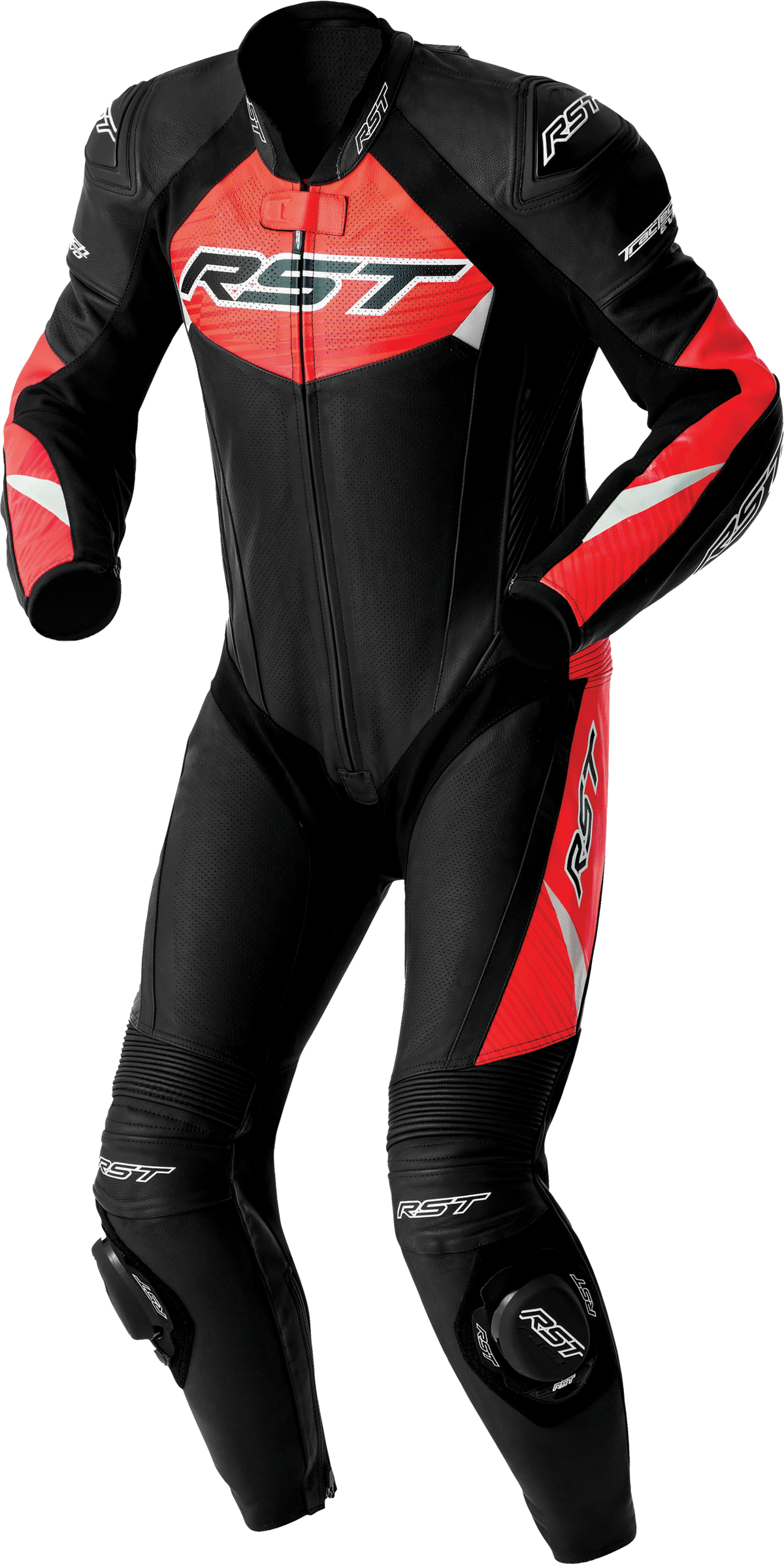 RST Tractech Evo D3O Leather Suit - Black/Fluo Red