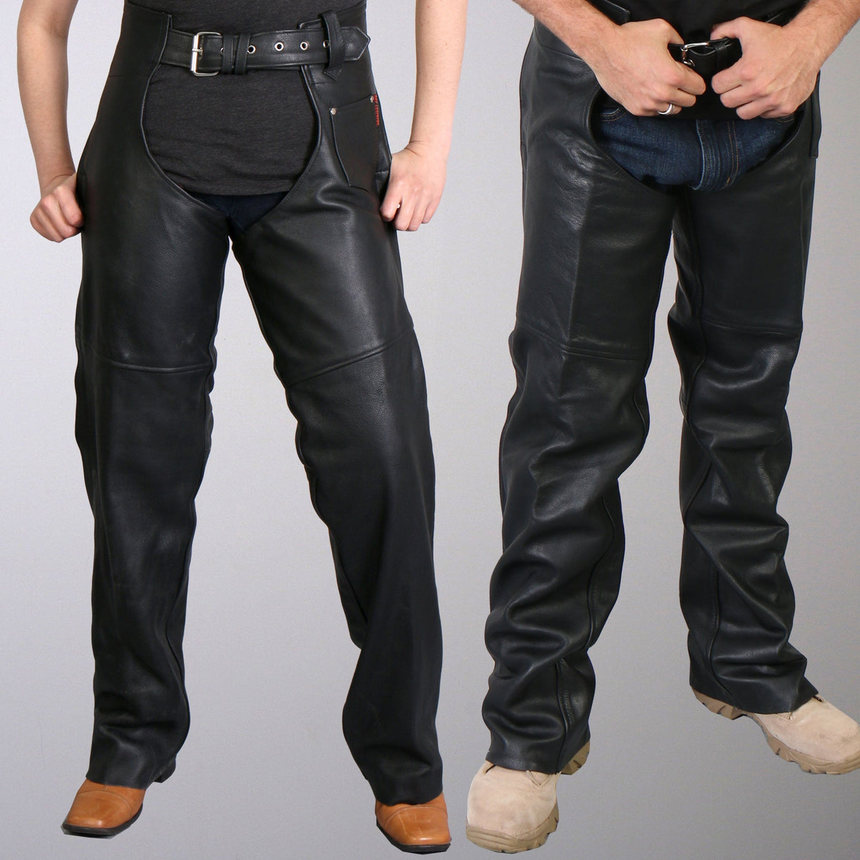 Hot Leathers CHM1005 Best Quality Fully Lined Motorcycle Unisex Black Leather Biker Chaps Hot Leathers