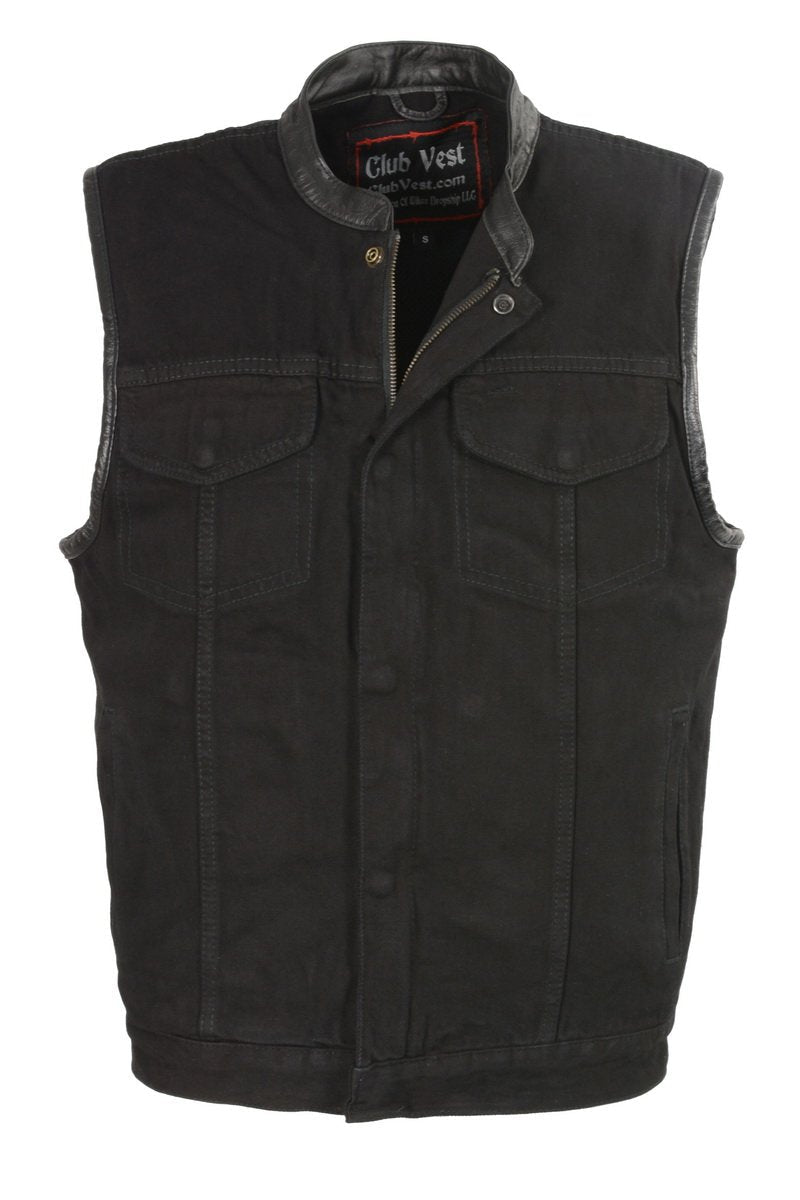Club Vest CV3003LT Men's Black Motorcycle Denim Vest with Concealed Snaps and Hidden Zipper Hot Leathers