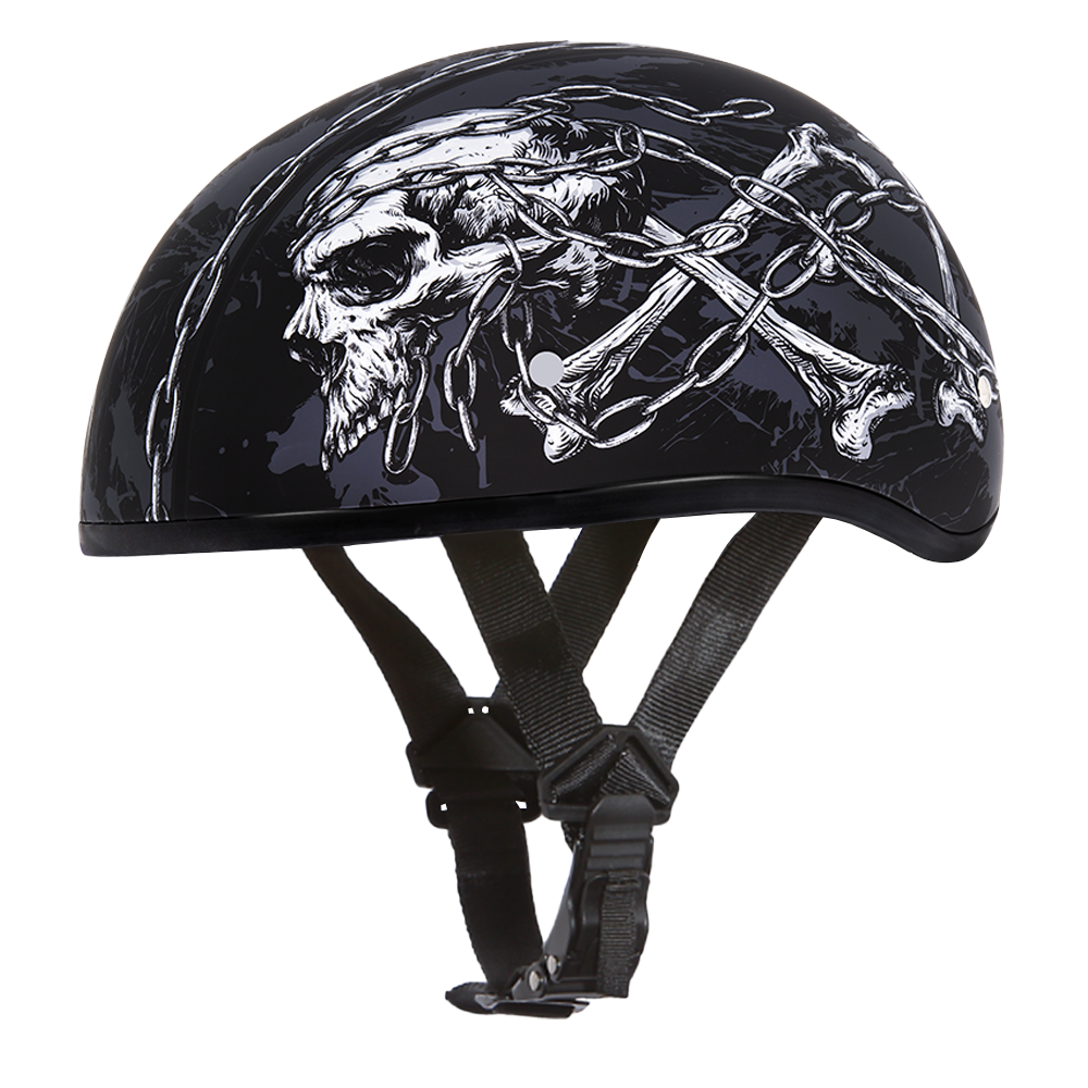 DOT Approved Daytona Motorcycle Half Face Helmet - Skull Cap Graphics for Men & Women, Scooters, ATVs, UTVs & Choppers - W/ Skull Chains Daytona Helmets