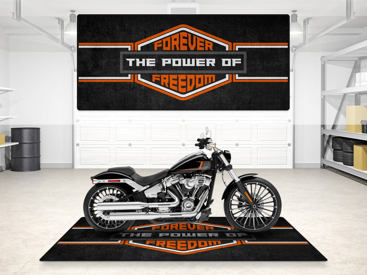 Motorcycle Mat for Cruiser - Touring - Sport Motorcycle " Forever The Power of Freedom " - MM7101 MPM Motorcycle Mat