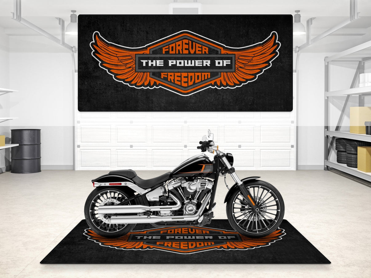 Motorcycle Mat for Cruiser - Touring - Sport Motorcycle Wings " Forever The Power of Freedom " -  MM7102 MPM Motorcycle Mat