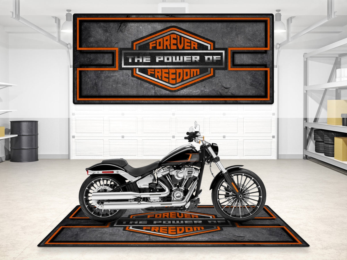 Motorcycle Mat Asphalt Design for Chopper, Cruiser, Touring, Sport Motorcycle "Forever The Power of Freedom" - MM7209 MPM Motorcycle Mat