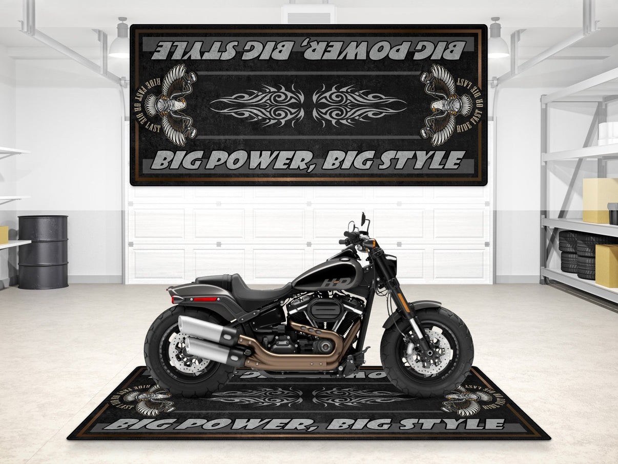 Motorcycle Mat for Cruiser Motorcycle "Big Power, Big Style" - MM7305 MPM Motorcycle Mat