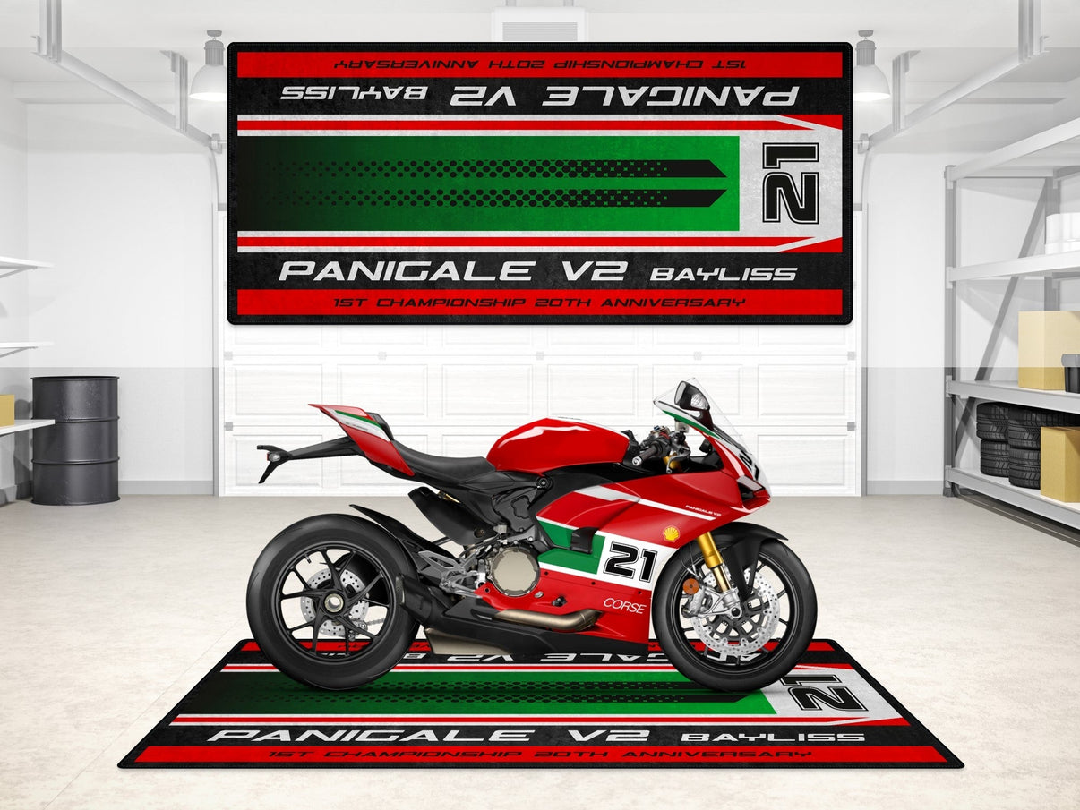 Designed Pit Mat for Ducati Panigale V2 Bayliss 1st Championship 20th Anniversary Motorcycle - MM7193 MPM Motorcycle Mat