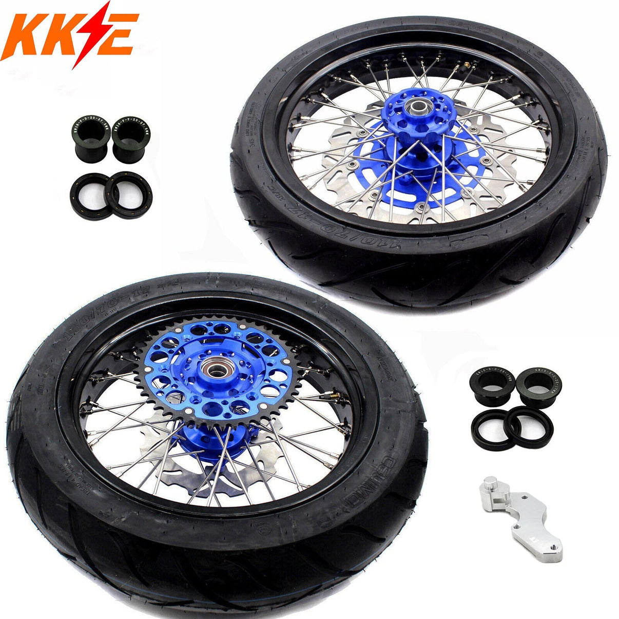 KKE 17inch KX450 KX250F 2020 KX450F 2019-2021 KX450 2019-2023 For KAWASAKI Supermoto Rims CST Tires Blue KKE Racing