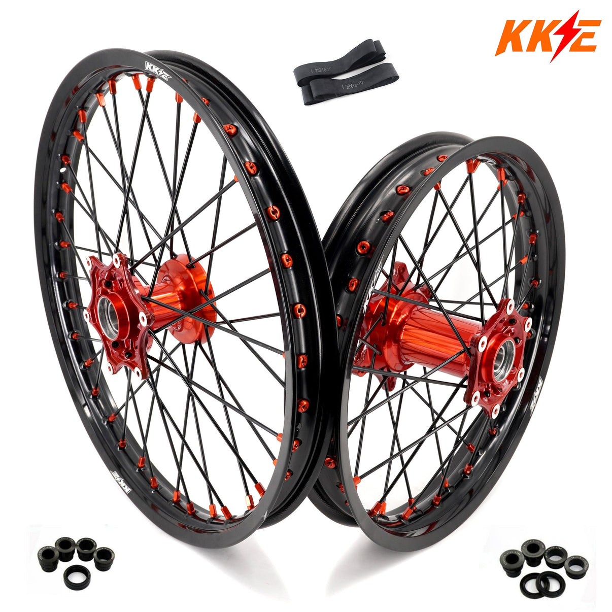 KKE 21" 18" Cast Enduro Wheels For KTM EXC EXC-F EXC-E 2003-2024 Black Spokes KKE Racing