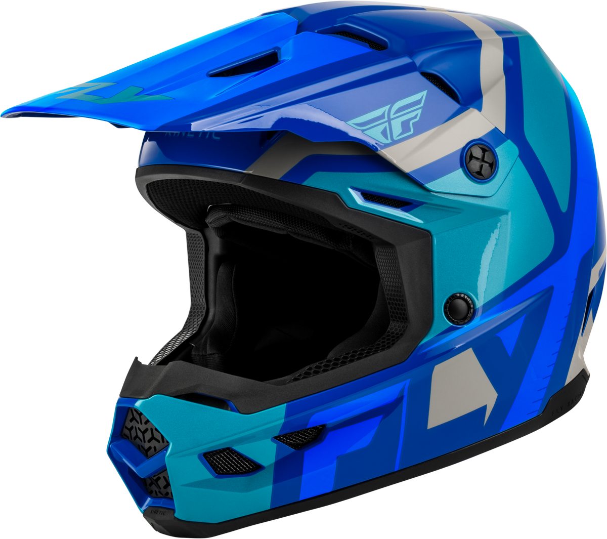 FLY Racing 2027 Youth Kinetic Scrap Helmet - Blue/Light Blue/Grey
