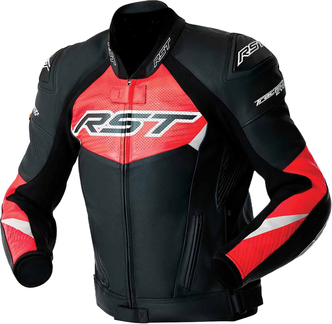 RST Tractech Evo D3O Leather Jacket - Black/Fluo Red