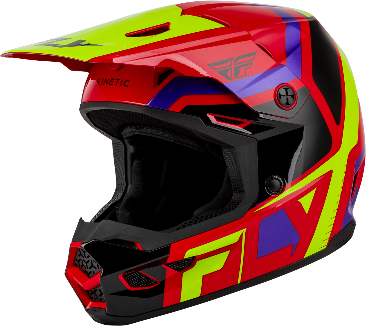 FLY Racing 2027 Youth Kinetic Scrap Helmet - Red/Hi-Vis/Purple/Black
