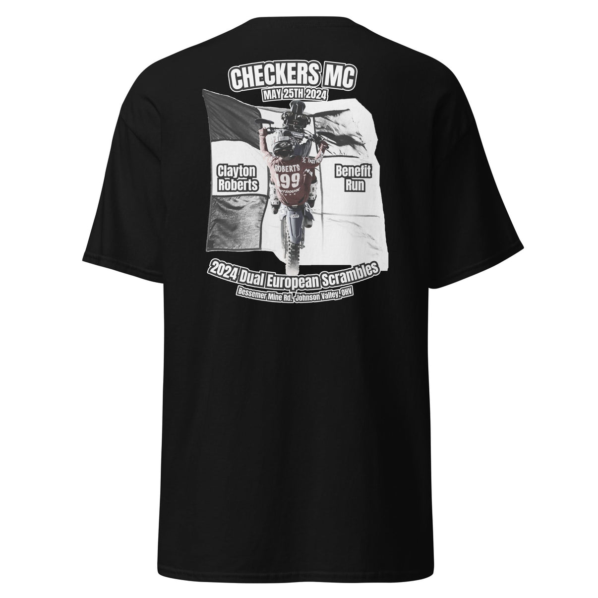 Checkers MC 2024 Dual Euro Event Shirt - Clayton Roberts Benefit Run Race Desert