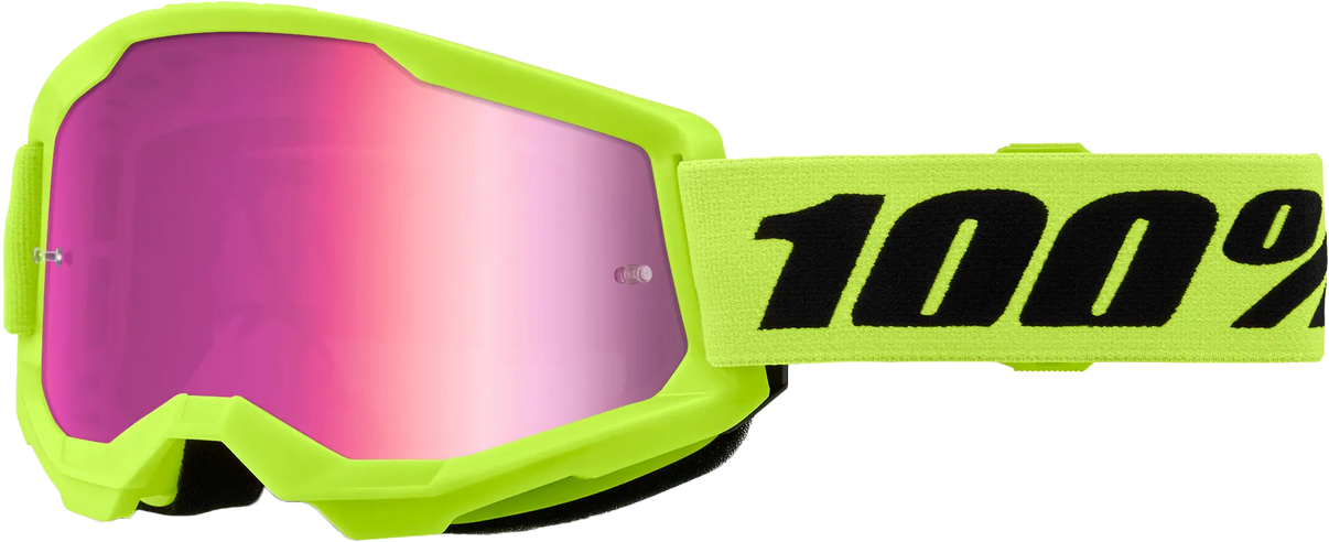 100% Strata 2 Goggle Neon Yellow Mirror Pink Lens 100%
