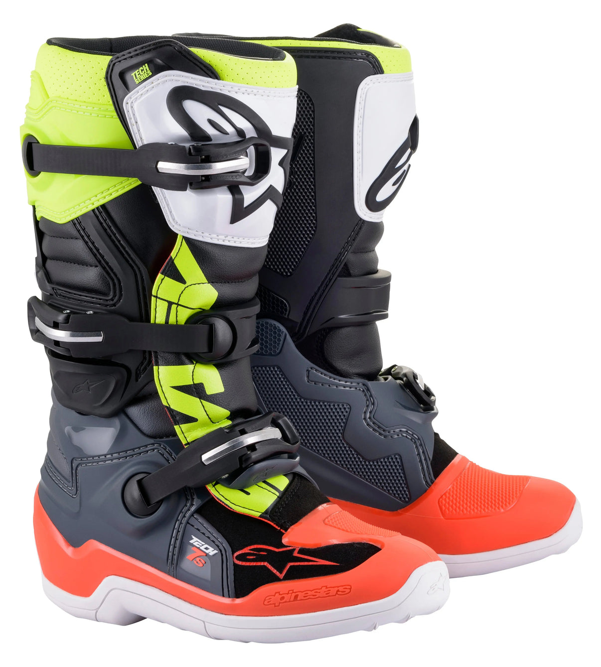 Alpinestars Youth Tech 7s Dark Grey/ Red Fluo/Yellow Fluo Boots ALPINESTARS