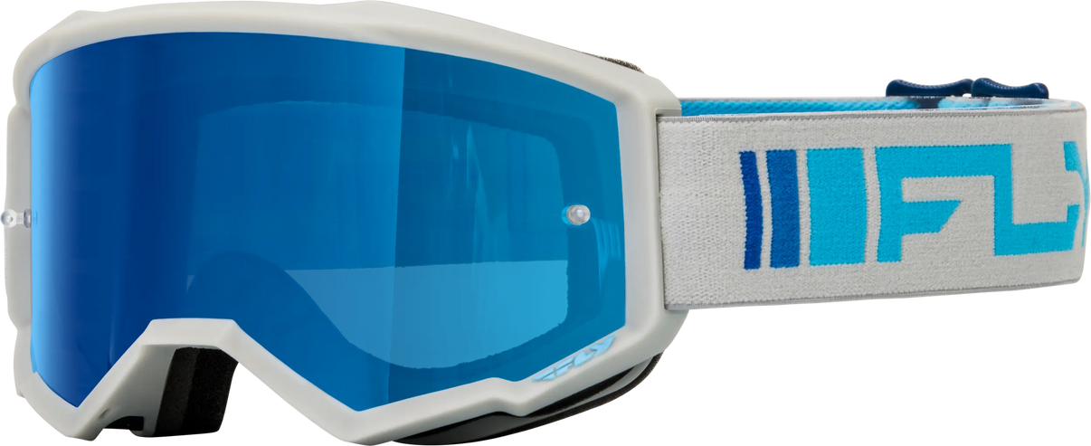 Fly Racing Zone Goggle Silver/Blue W/ Dark Blue Mirror/Smoke Lens FLY RACING