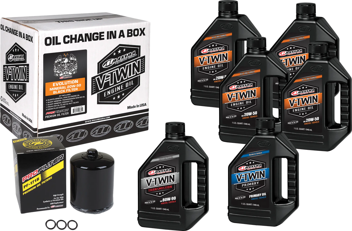 MAXIMA V-Twin Oil Change Kit Mineral Evo  Black Filter MAXIMA