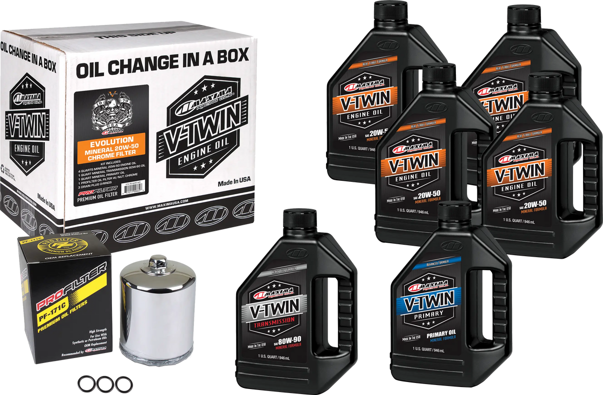 MAXIMA V-Twin Oil Change Kit Mineral Evo  Chrome Filter MAXIMA