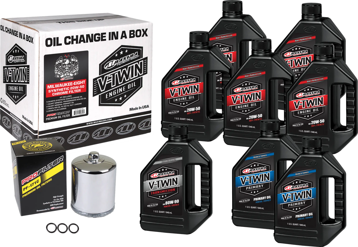 MAXIMA V-Twin Oil Change Kit Synthetic M8 Chrome Filter MAXIMA