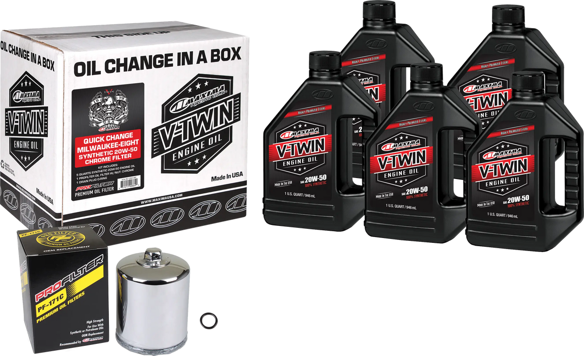 MAXIMA V-Twin Quick Change Kit Synthetic M8 Chrome Filter MAXIMA