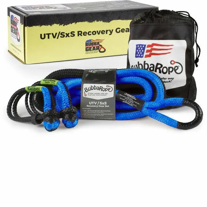 SXS 14,000lbs Recovery Rope Set - Bubba Ropes Recovery Gear Set - Blue Rope & Gator-Jaw Shackles - BUBBA ROPES